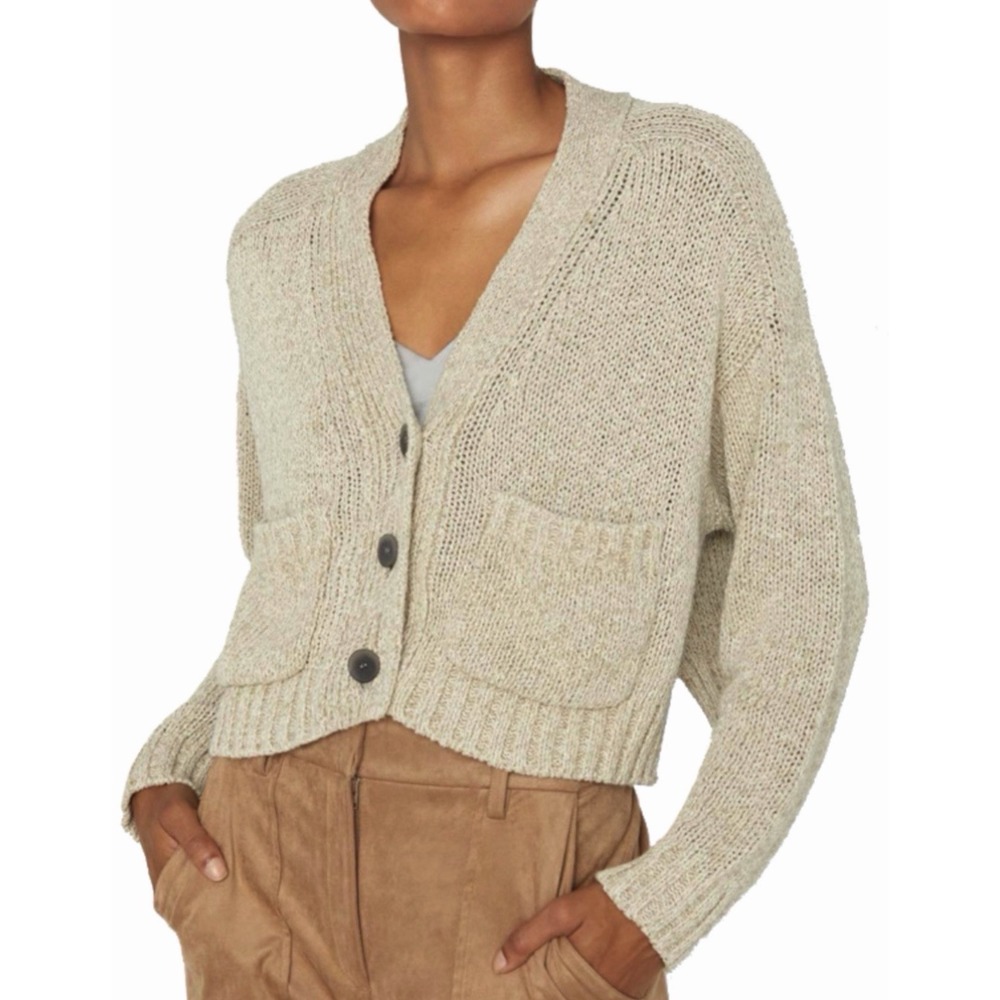Brochu Walker M The Cropped Cardigan Cotton Linen Blnd Ecru Boxy Sweater $398